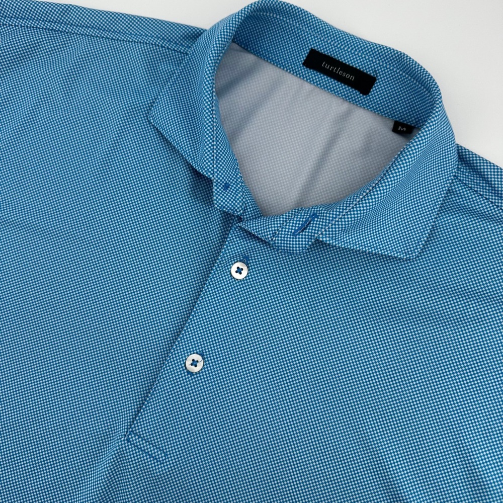 Turtleson Golf Polo Mens M Blue Micro Check Performance FPC Prestonwood Logo